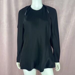 JONATHAN SIMKHAI Womens Black Satin Open Back Cold Shoulder Blouse Top Small